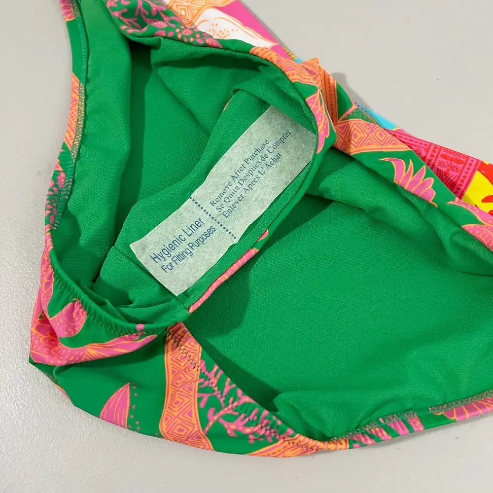 Bar III Paradise Club High Waist Bikini Bottom Green Multi Tropical Floral L NWT